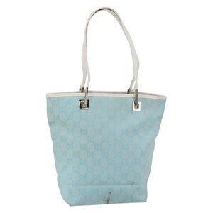 GUCCI GG Canvas Tote Bag Light Blue Gold 002 1099 Auth 149259